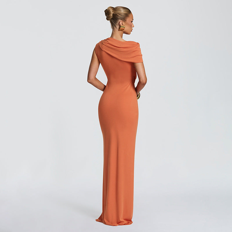 One-Shoulder Ribbon Hollow-Out Long Dress