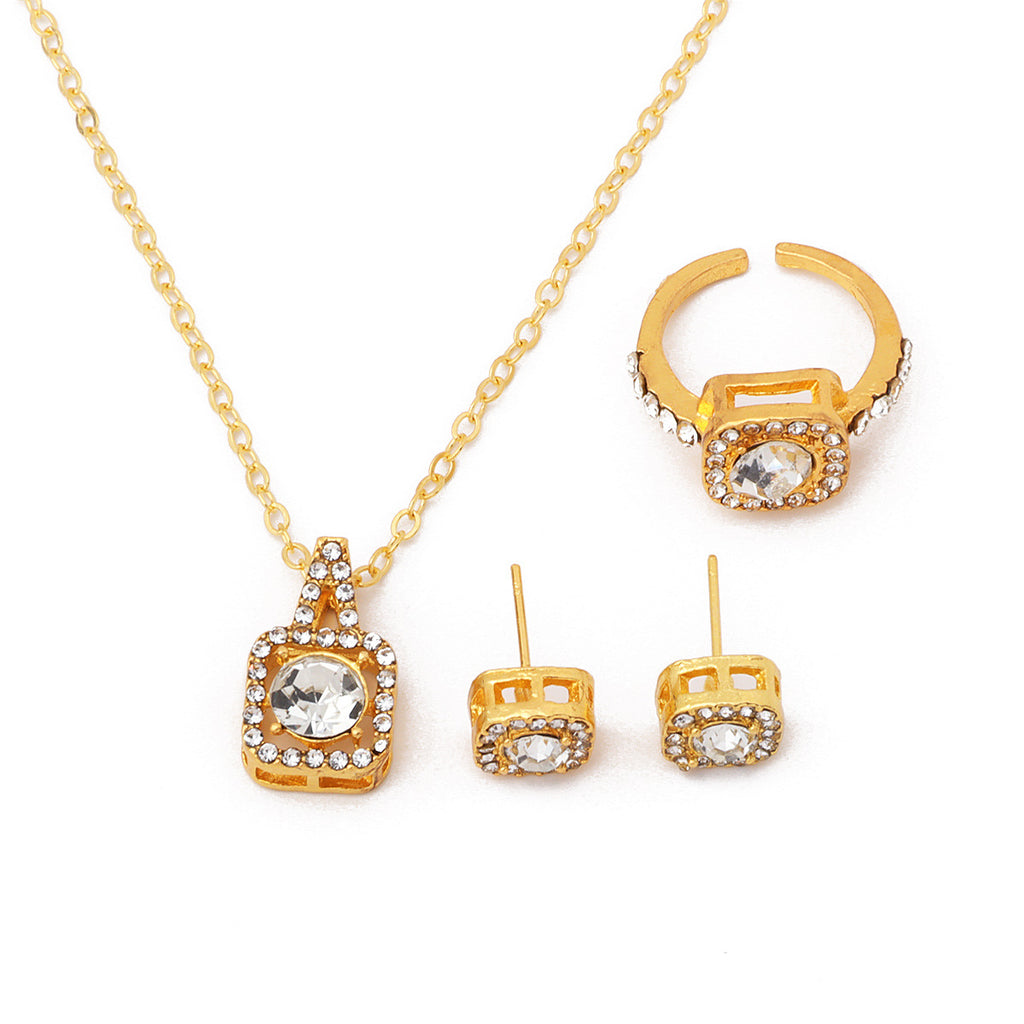 Square Rhinestone Jewelry Set Necklace Ring Earrings