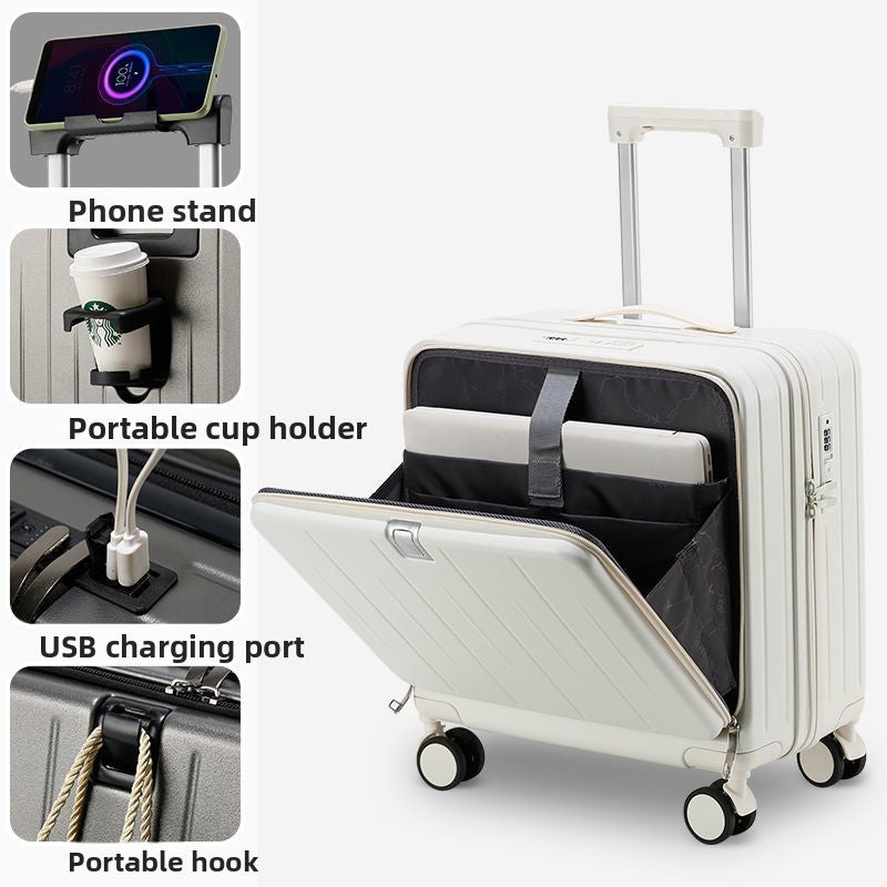 Front Opening PC Carry-On Suitcase with USB Port