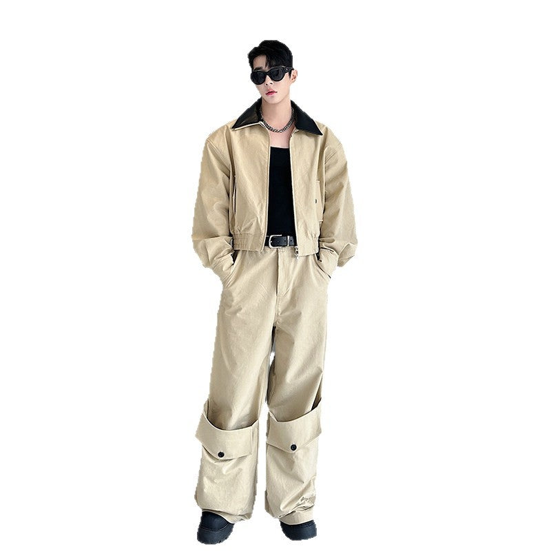 Lapel Jacket and Wide-Leg Pants Set