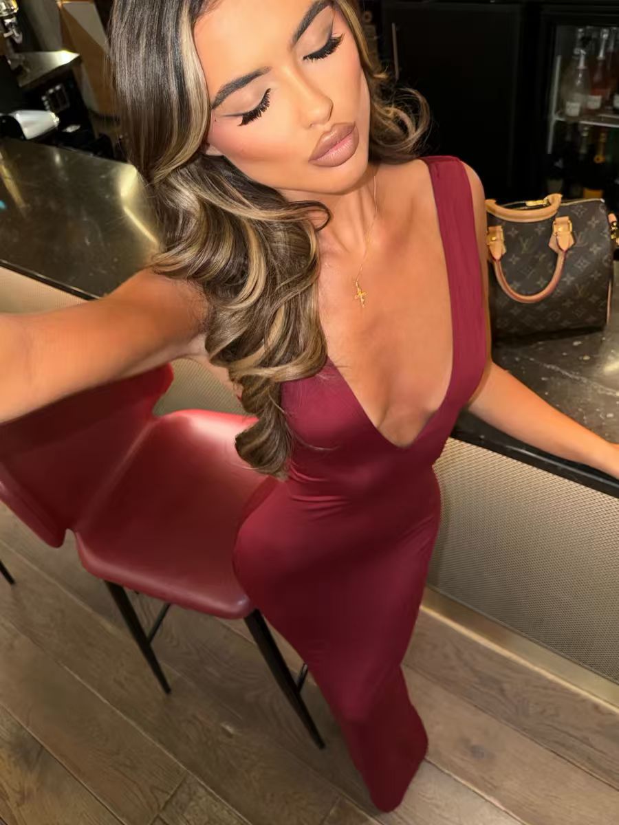 Deep V Neck Slimming Long Dress