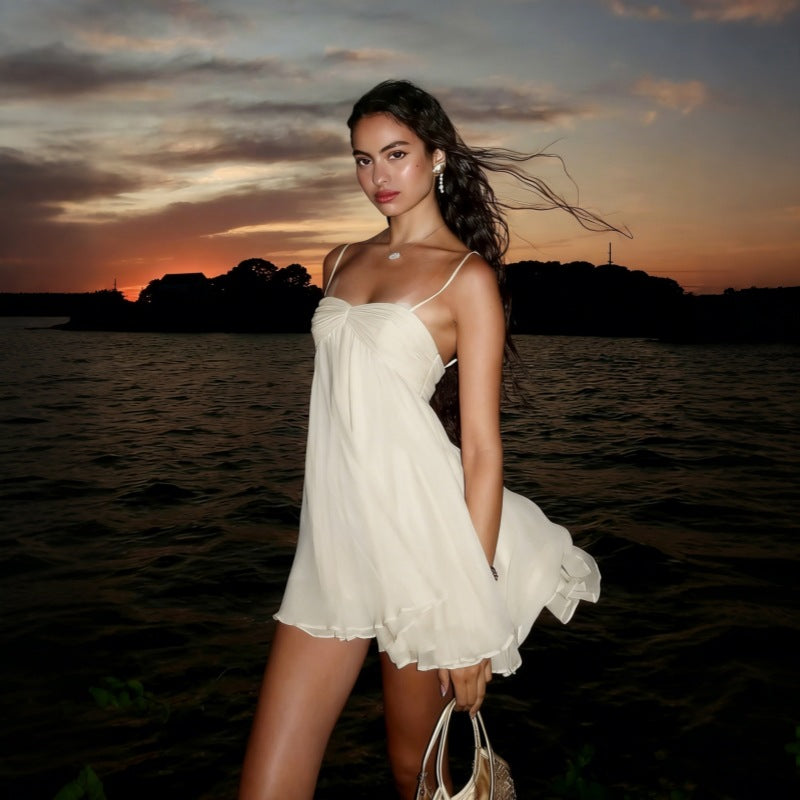 Chiffon Off-Shoulder Slip Dress