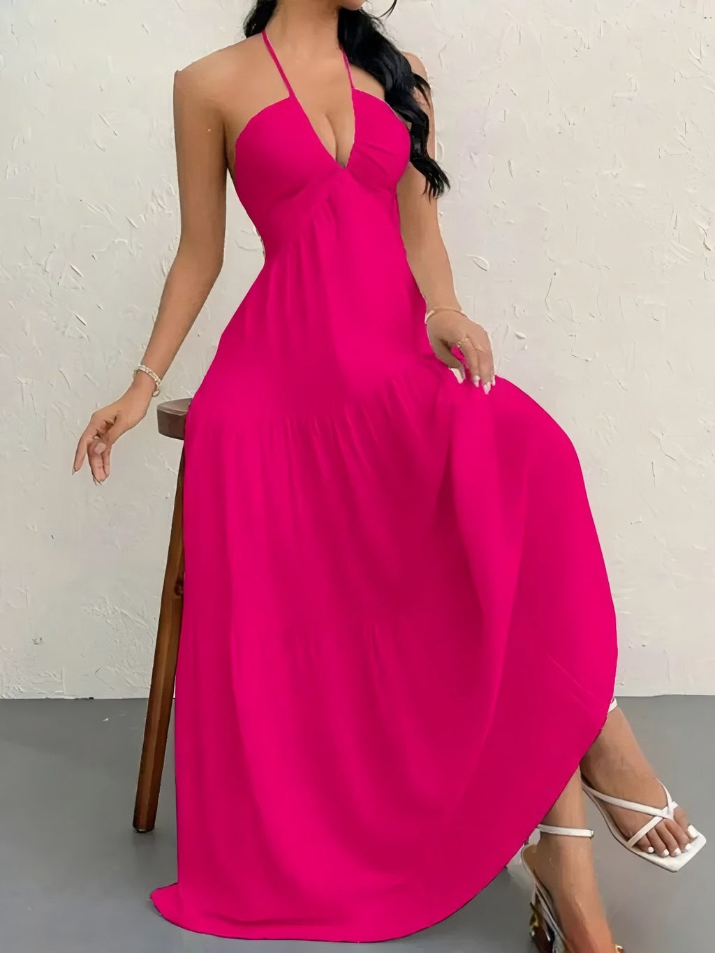 Women's Strapless Halter Dress with Back Detail