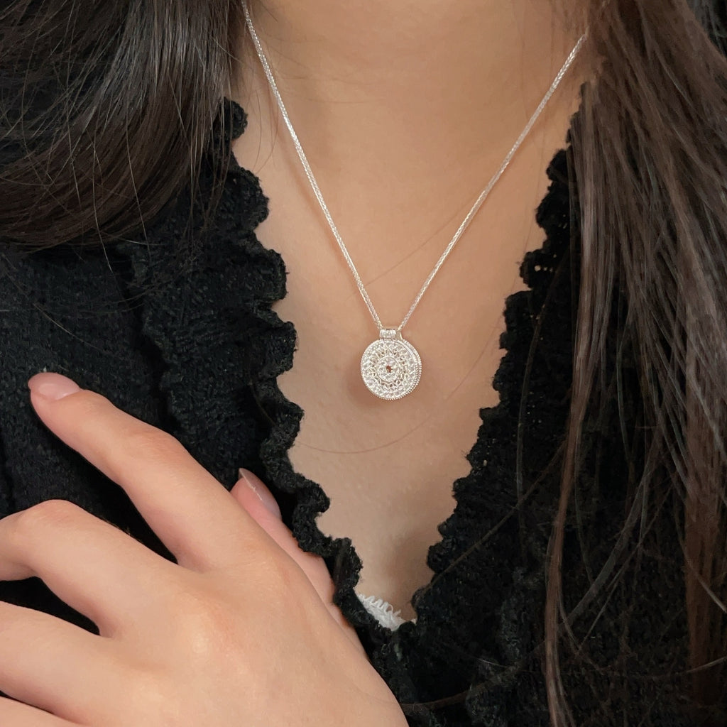 Sterling Silver Geometric Compass Necklace