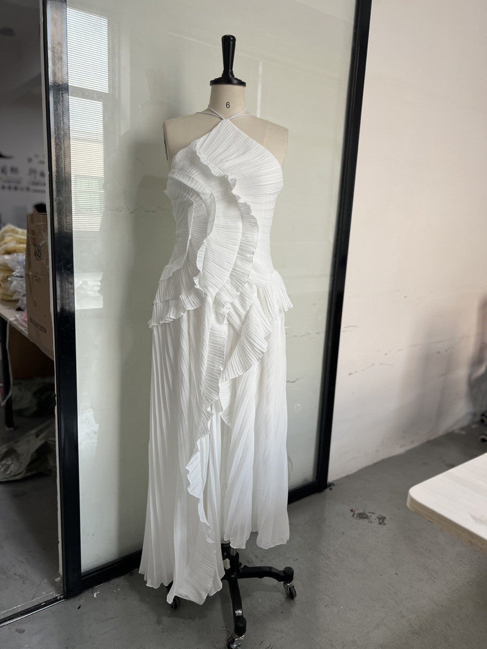 Multi-Layered Ruffle Halter Neck Dress