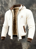 Men's Fleece-Lined Hooded Jacket Winter Thickened Warm Digital Print Zipper Coat