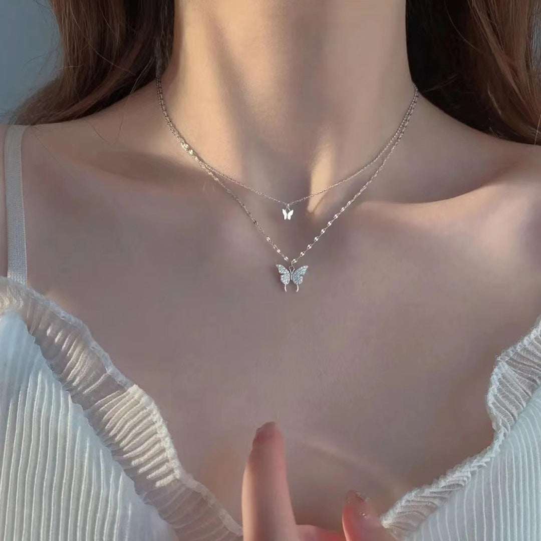 Double Layer Butterfly Pendant Titanium Steel Necklace