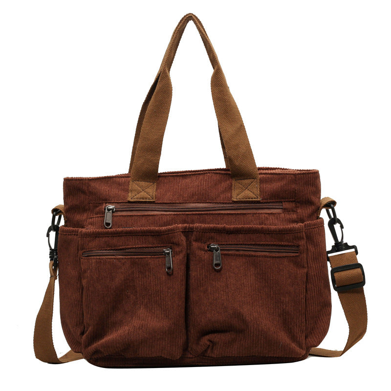 Large-capacity pile fabric shoulder bag for traveling