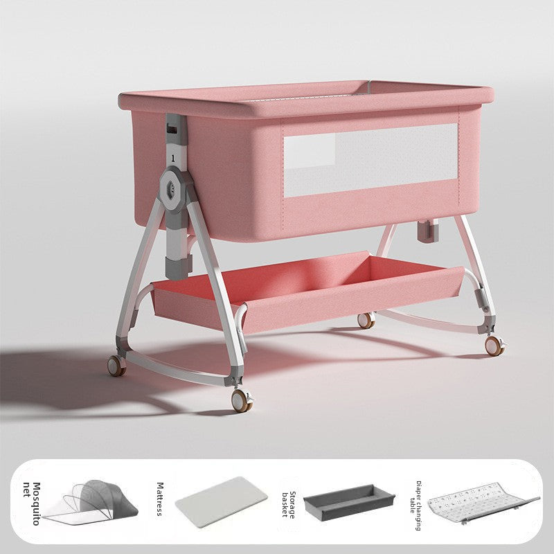 Baby Crib Multifunctional Mobile Foldable Changing Table Splicing Large Bed