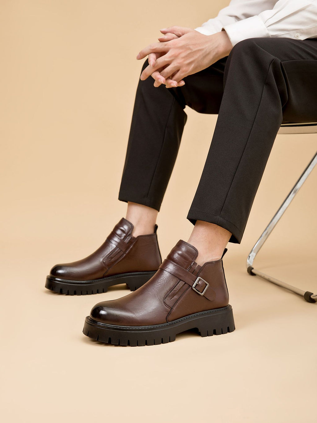 Mens Retro Chelsea Boots Thick Sole Slip-On