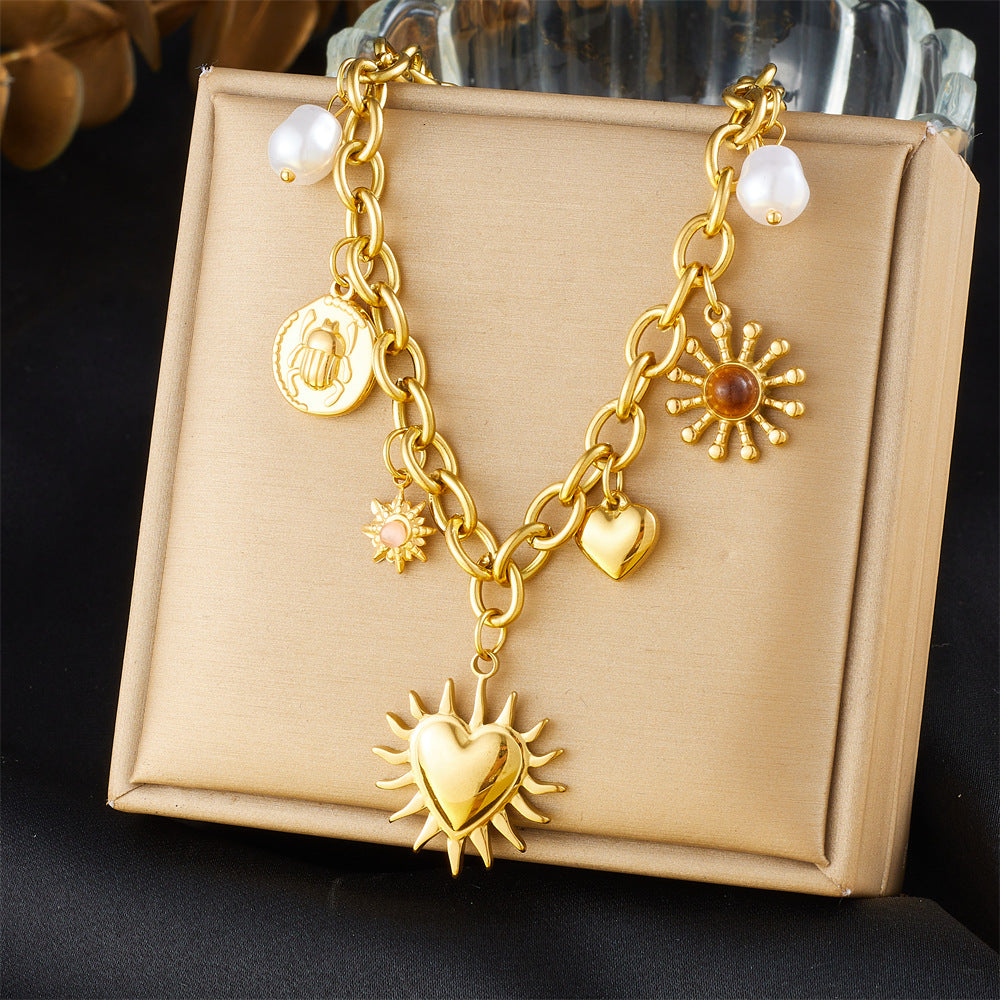 Retro Gold Plated Heart Pendant Necklace