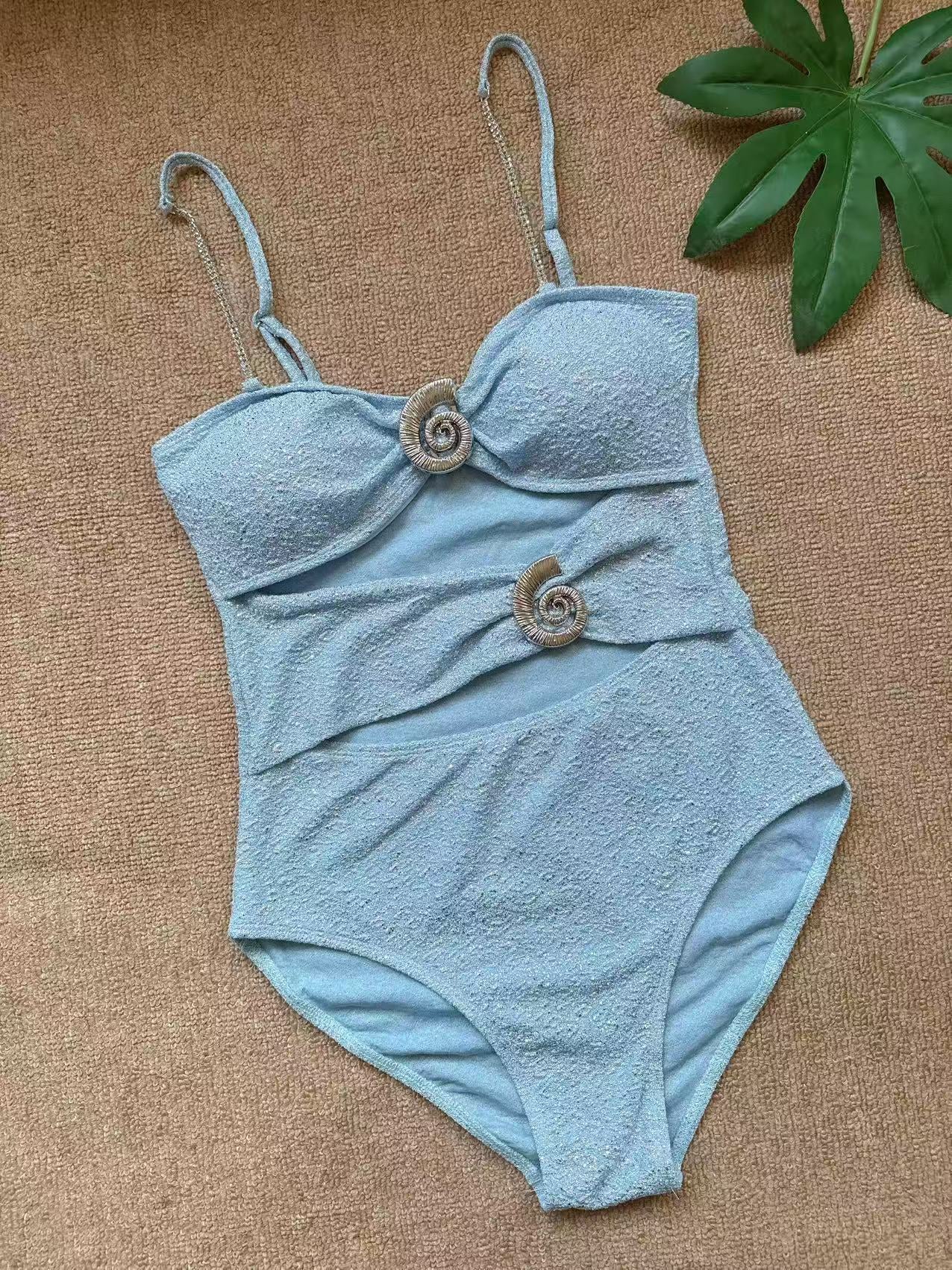 Gold Plated Buckle One Piece Swimsuit