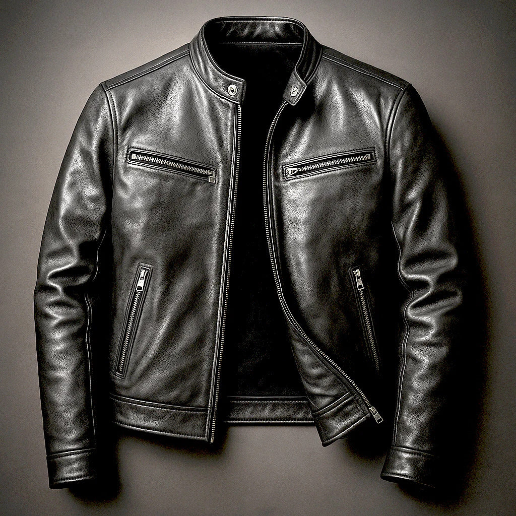 Men's stand-up collar slim-fit punk motorcycle jacket coat