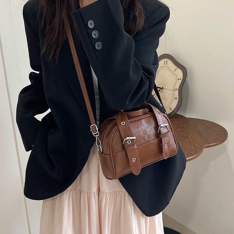 Casual Oil Wax Leather Crossbody Bag