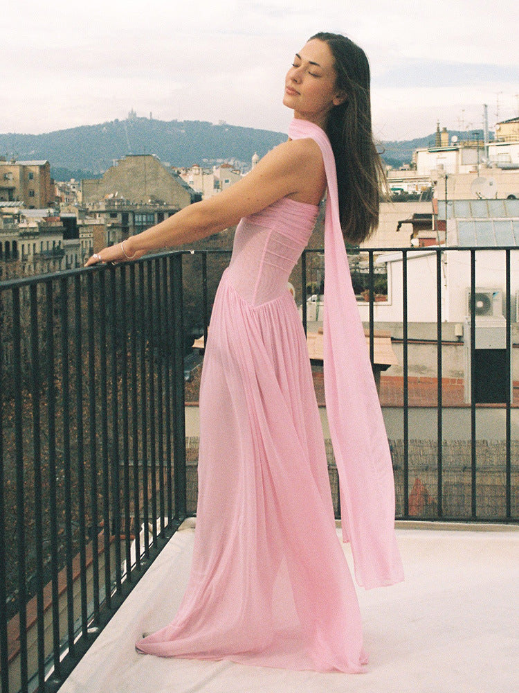 Womens Pleated Strapless Long Dress