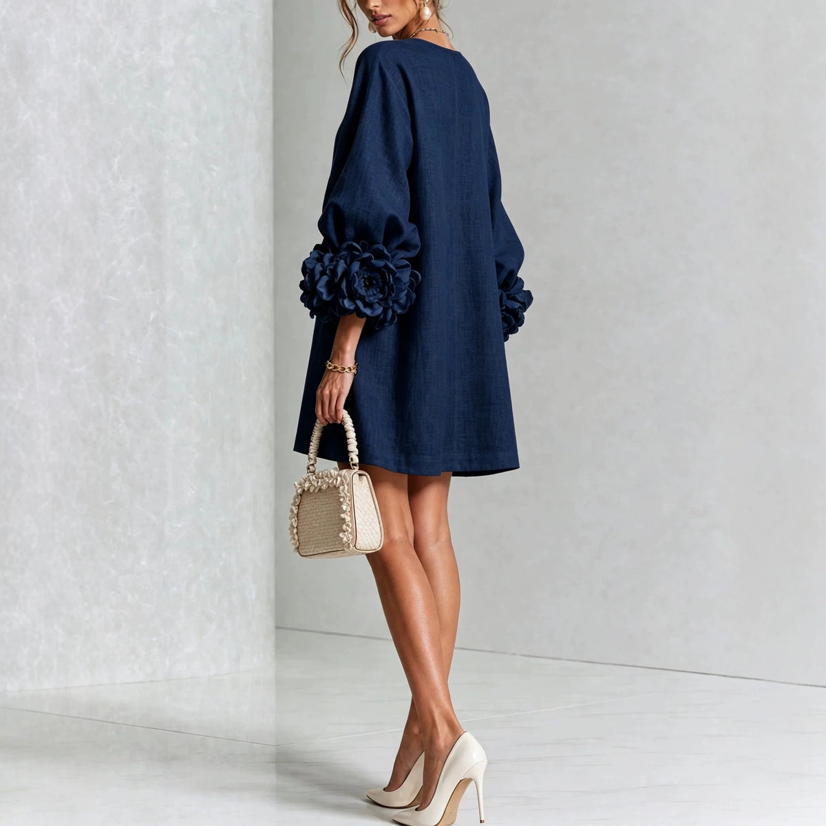French Floral Cotton Linen A-Line Dress
