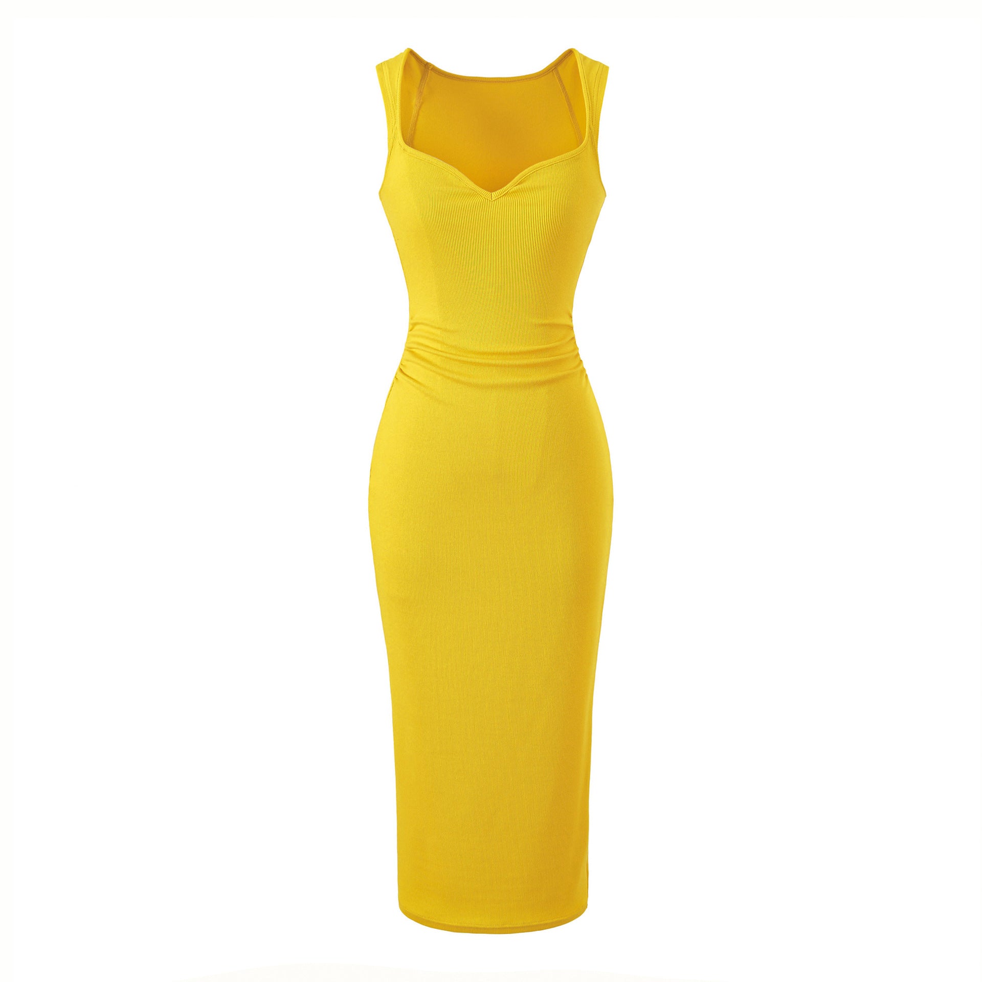 V-neck pleated dress with wide straps