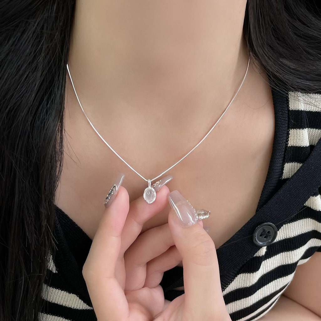 Oval White Agate Sterling Silver Necklace