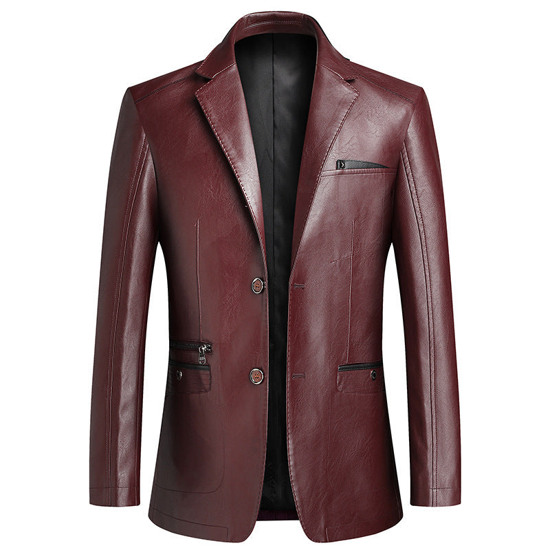 Men's PU leather casual suit jacket