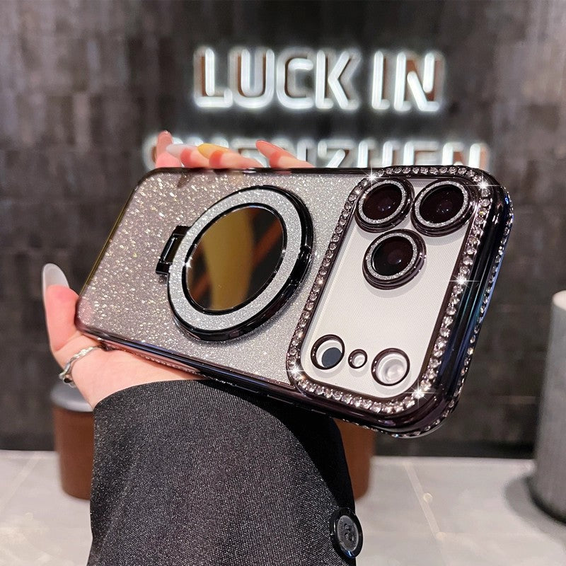 Glitter Magnetic Stand Mirror Phone Case for iPhone 11 12 13 14 15 16 17 18 Pro Max Plus