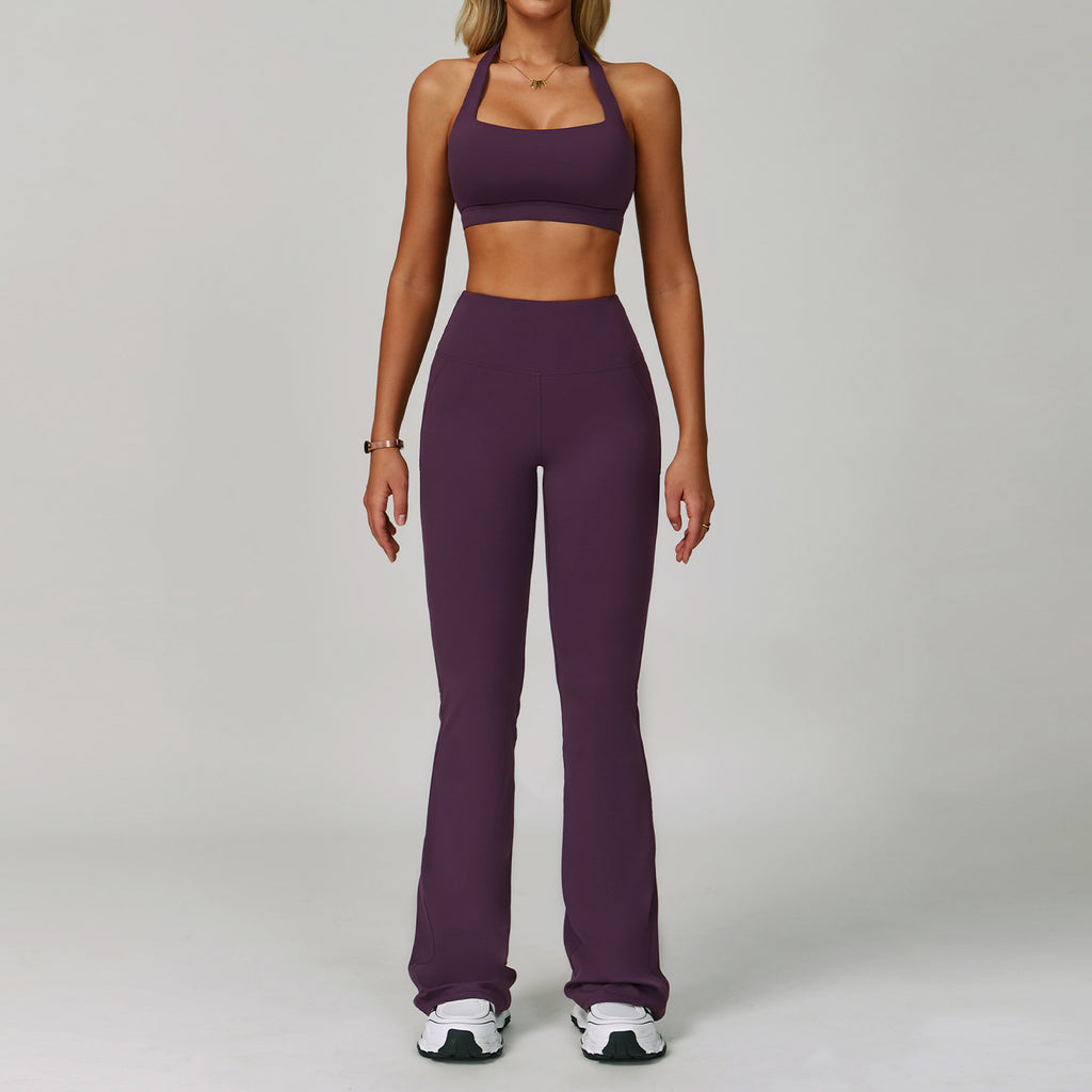 Womens Backless Yoga Fitness Set High-Intensity Sportswear