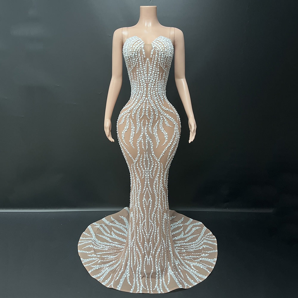Elegant Strapless Diamond Evening Gown