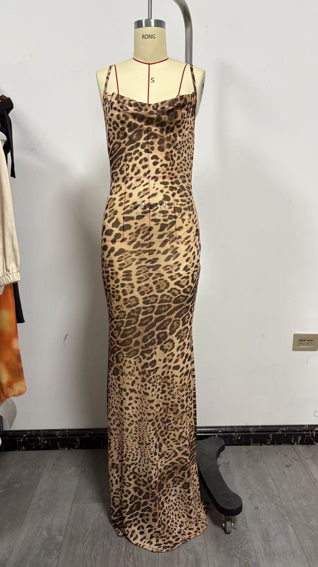 Women's Leopard Print Open Back Long Dress