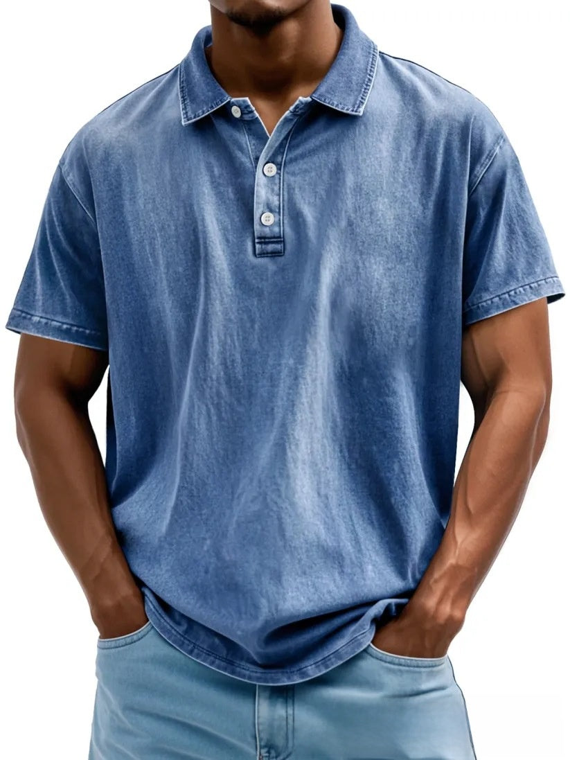Men's Retro Washed Pure Cotton Casual Versatile Short-Sleeve Button-Down T-Shirt