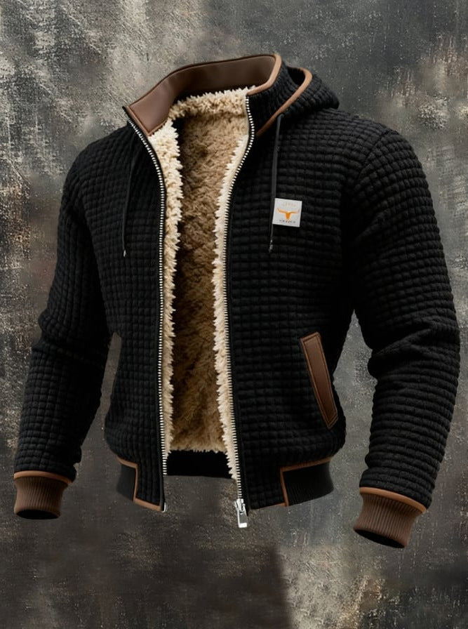 Men's Fleece Lined Hooded Zip Up Jacket Windproof Warm Winter Coat