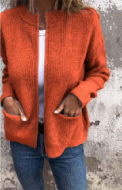 Casual Fashion Solid Color Pocket Cardigan Jacket