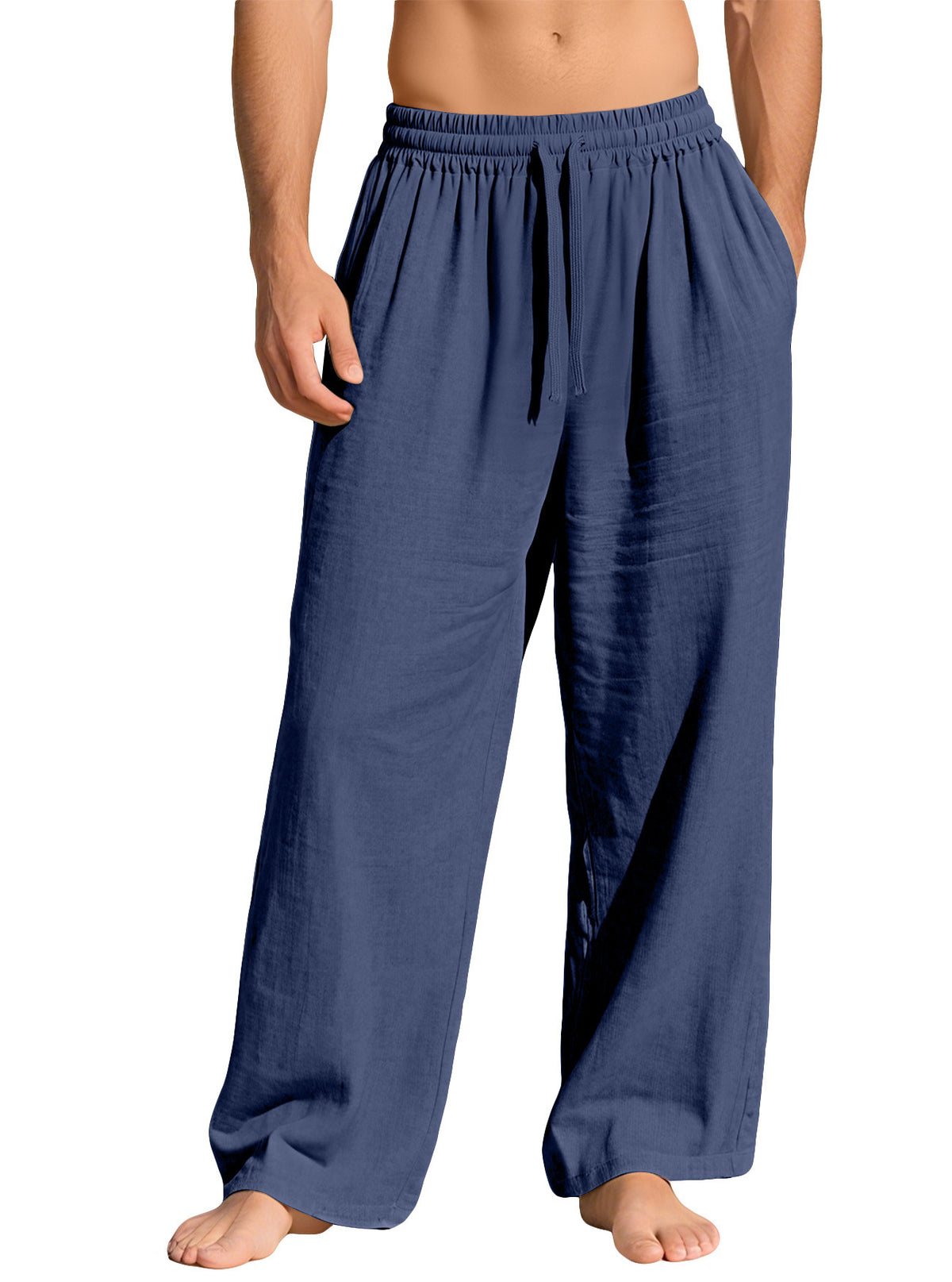 Mens Cotton Linen Loose Fit Drawstring Casual Pants