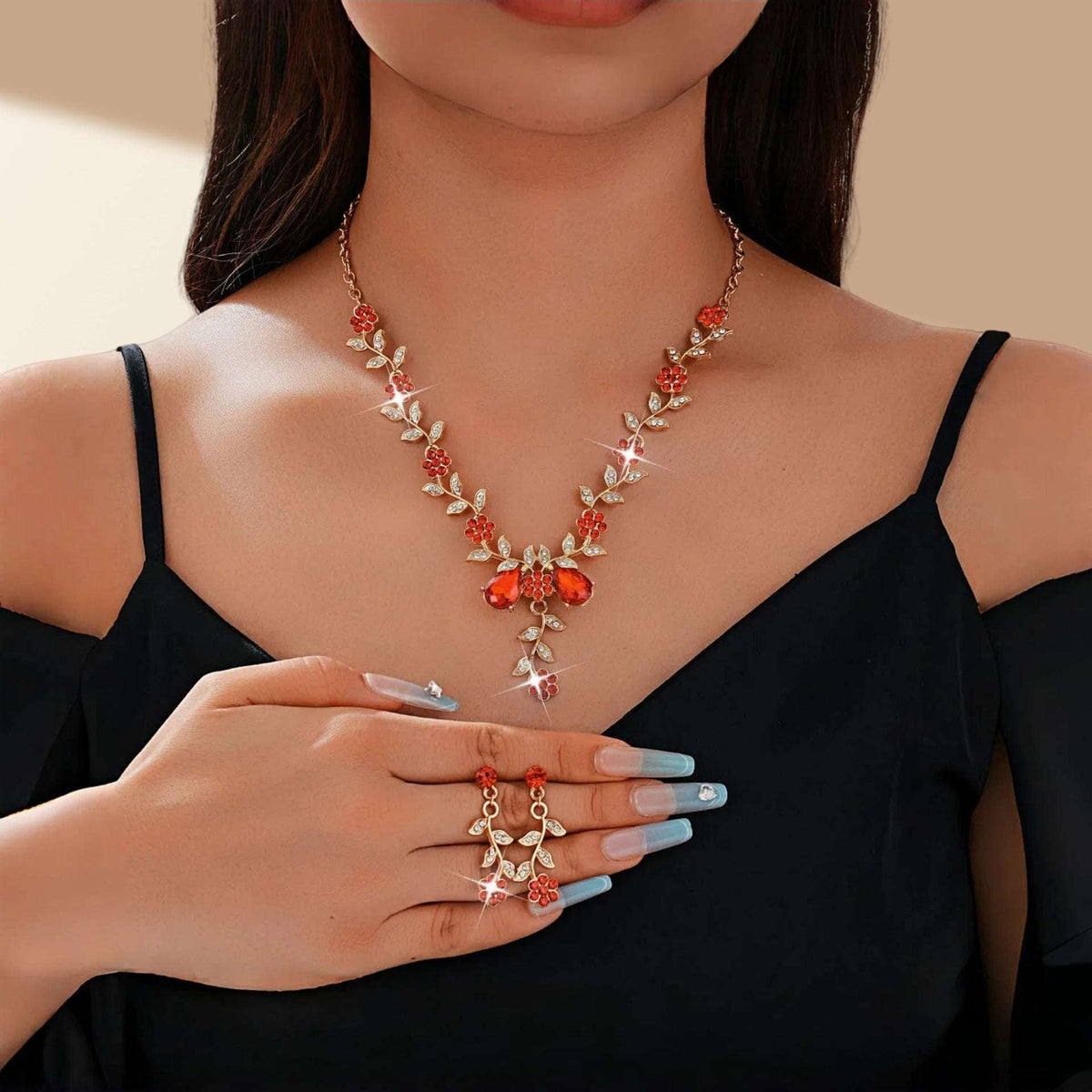 Rhinestone Necklace and Earrings Set