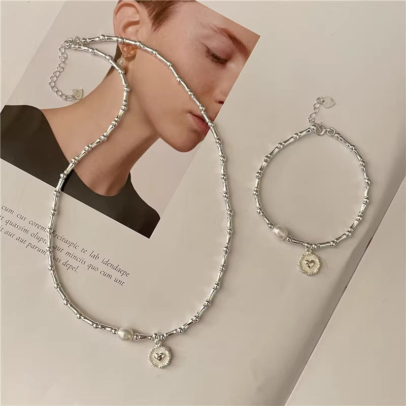 Handmade Sterling Silver Heart Pearl Necklace
