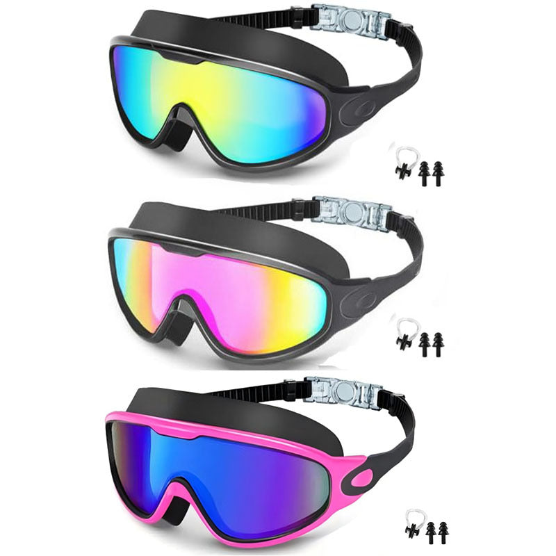Large Frame Anti-Fog Swimming Goggles with Earplugs