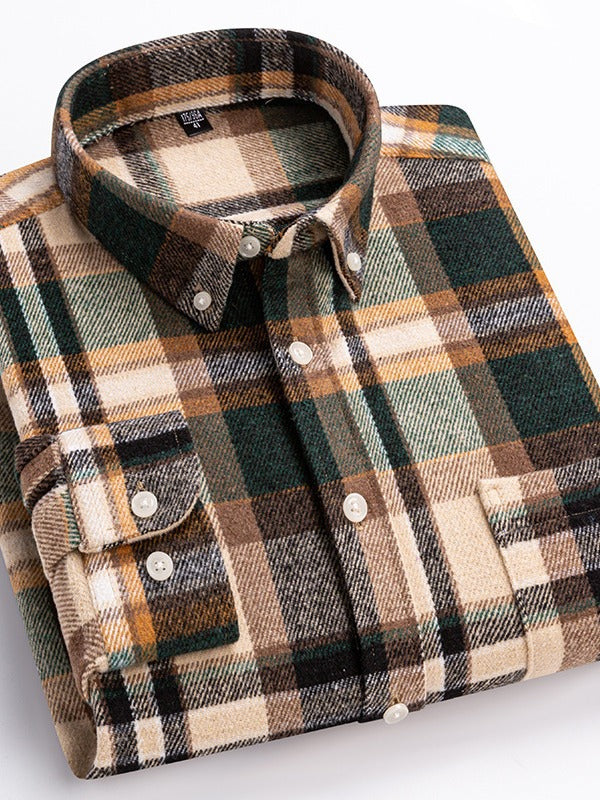 Mens Brushed Plaid Long Sleeve Shirt