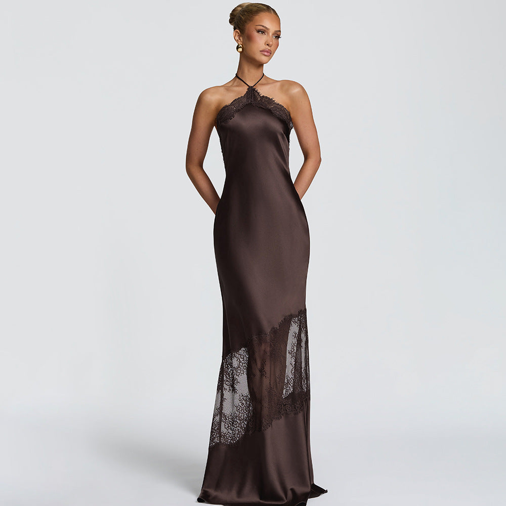 Womens Leopard Print Lace Fishtail Dress