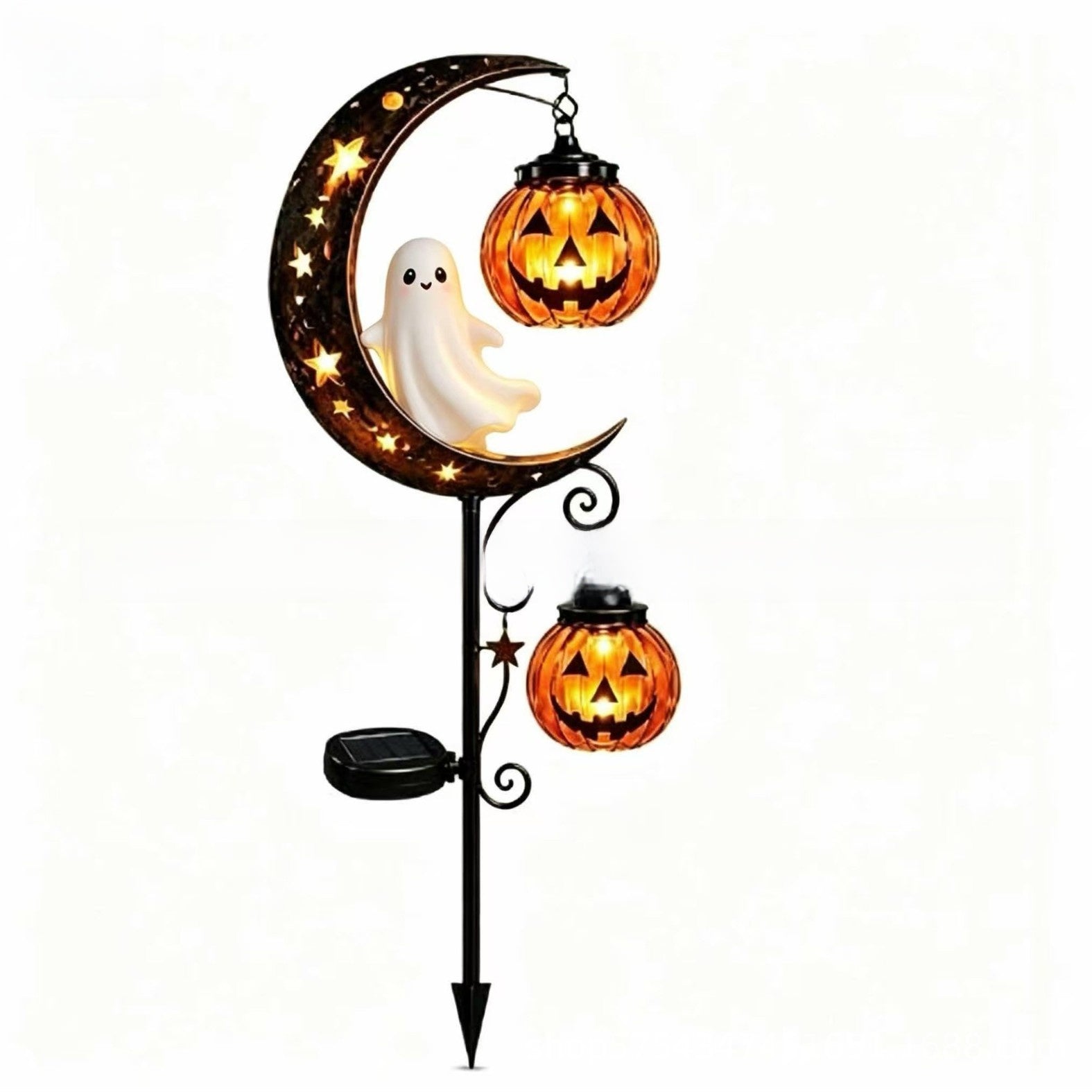 Solar Black Cat Pumpkin Stake Light
