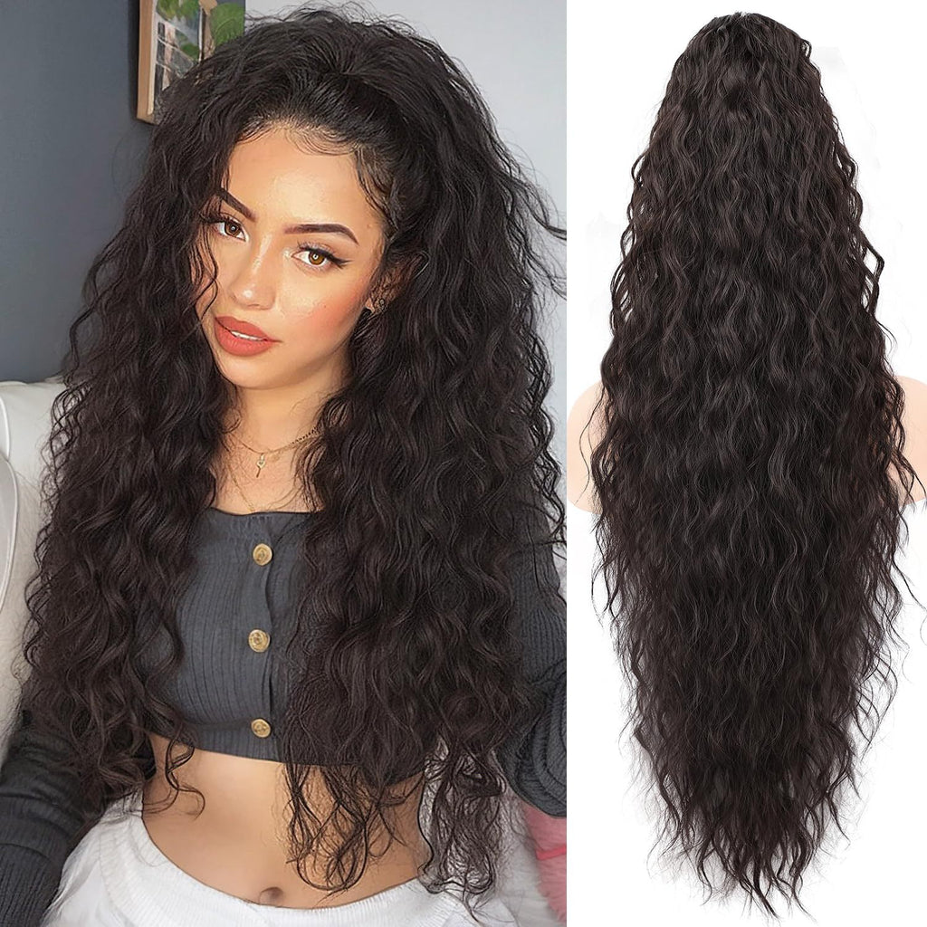 Synthetic Hair Ponytail with Water Wave Texture