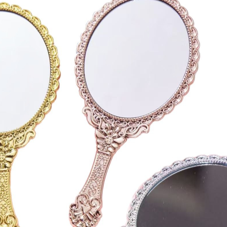 Retro Plastic Electroplated Handheld Makeup Mirror
