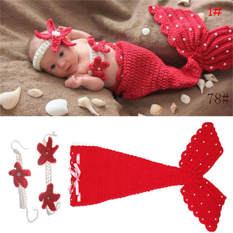 Baby Newborn Mermaid Knitted Sleeping Bag 3-Piece Set