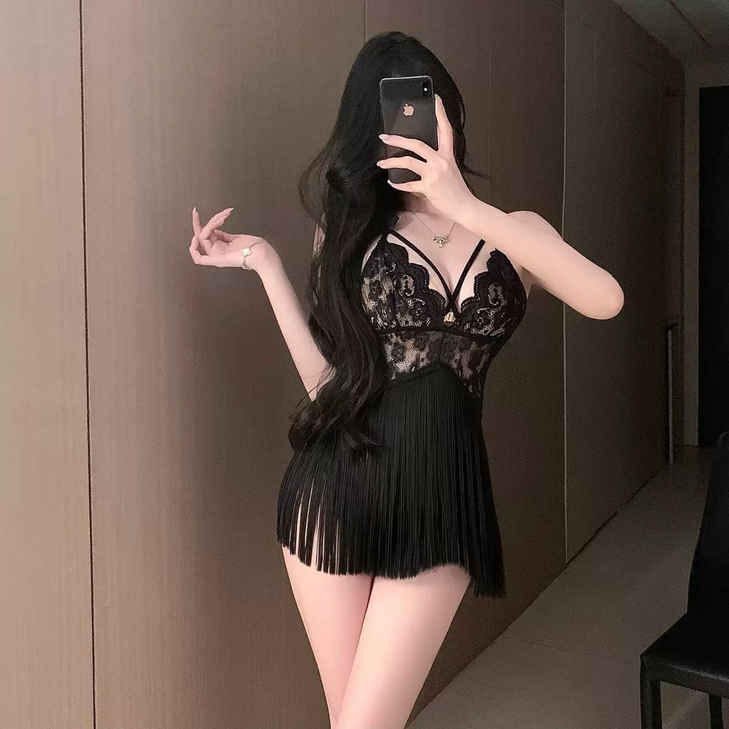 Hollow Out Tassel Lingerie Skirt