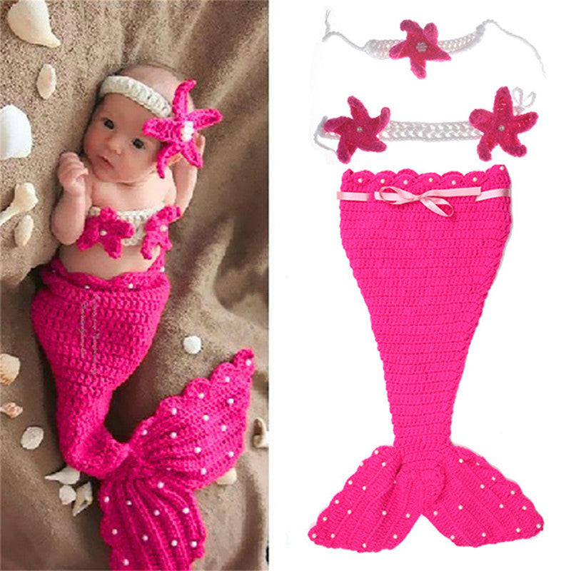 Baby Newborn Mermaid Knitted Sleeping Bag 3-Piece Set