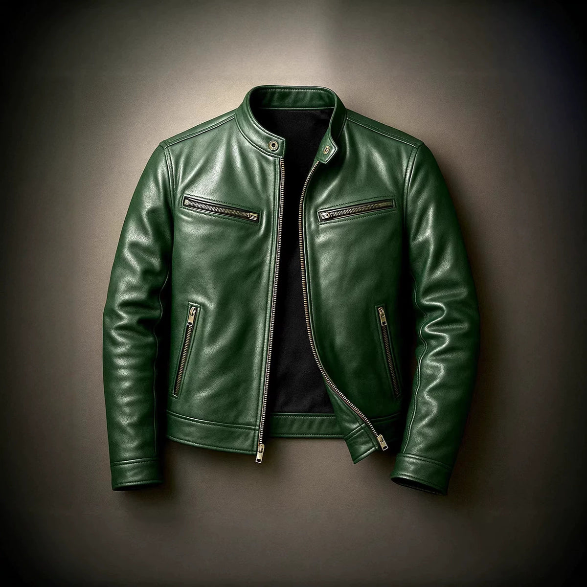 Mens PU Leather Jacket Stand Collar Slim Fit Coat