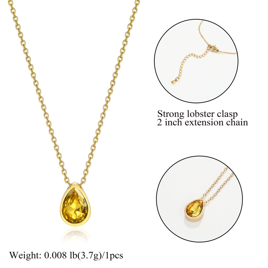 Water Drop Zircon Gold Plated Necklace with Adjustable Chain