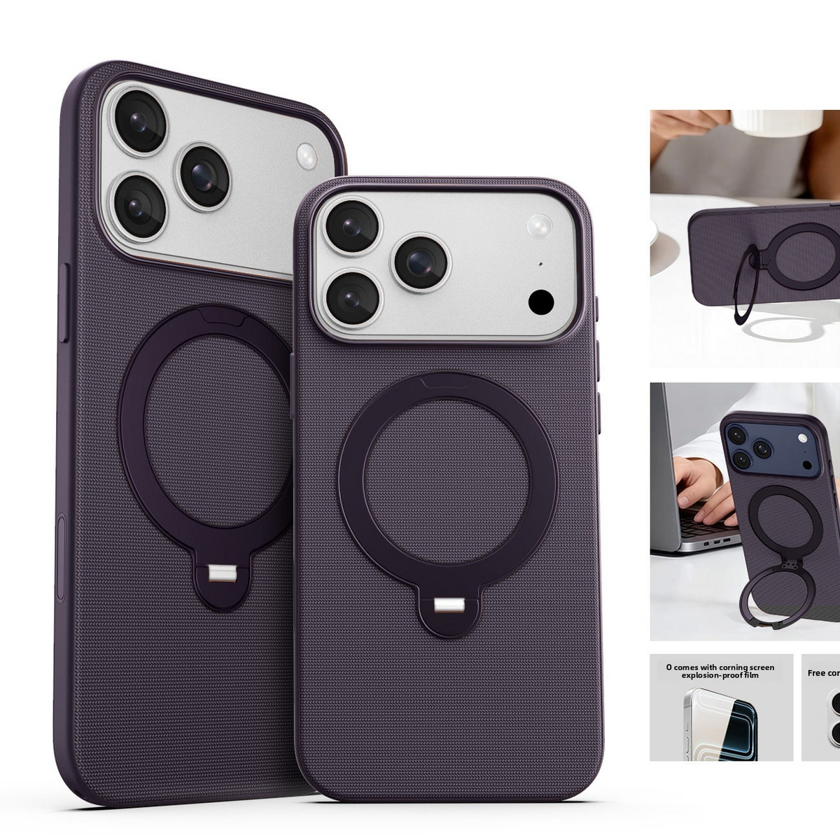Magnetic Phone Case with Rotating Stand and Camera Button