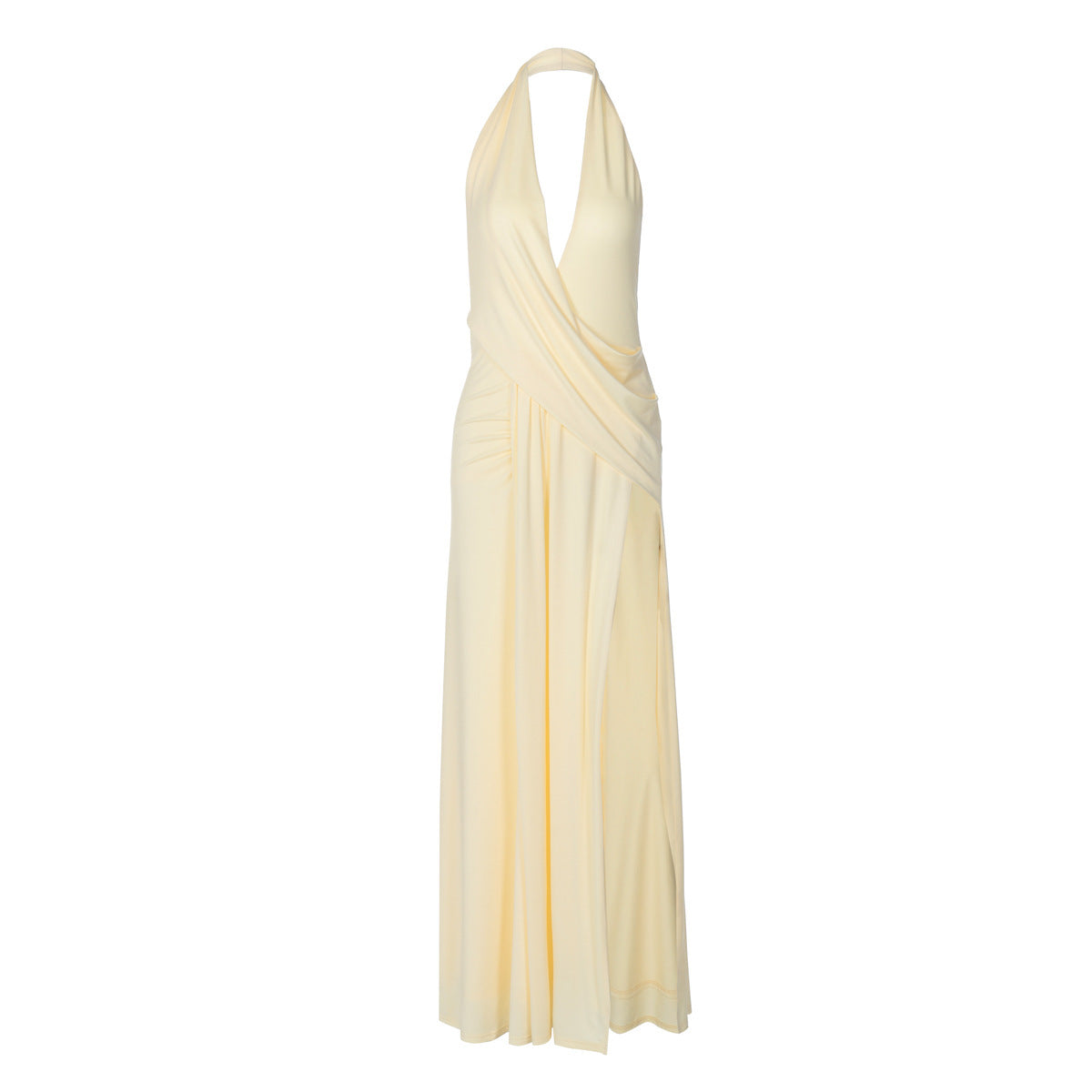 Deep V-Neck Backless Halter Dress