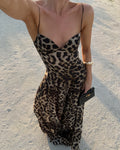 Womens Leopard Print Strap Long Dress
