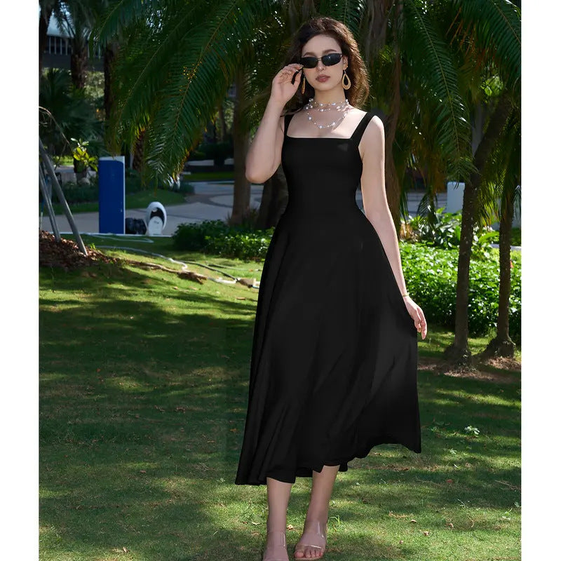 Elegant Sleeveless A-Line Dress with Adjustable Waist