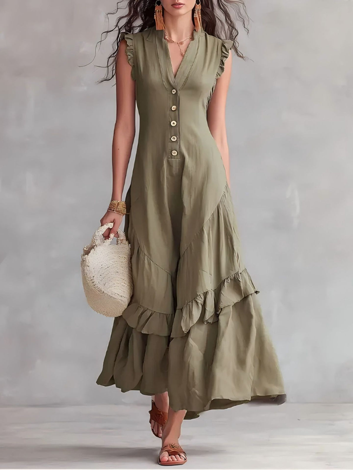 Womens Sleeveless A-Line Midi Dress
