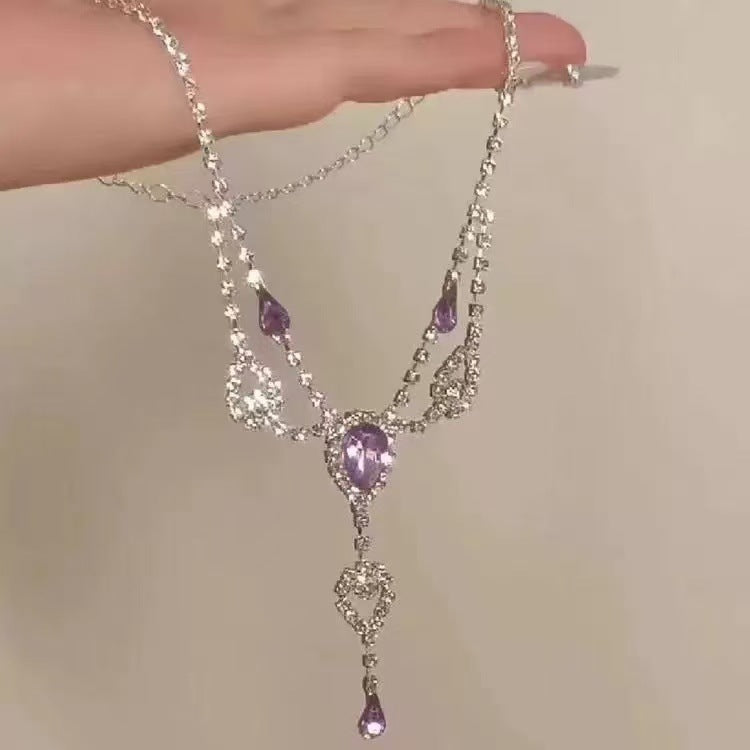 Zircon water-drop pendant with collar chain for the neck